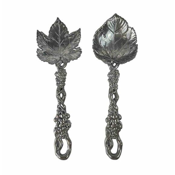 Elegant Aluminum 1997 Arthur Court 2 Piece Grape Vine Leaf Salad Food Servers - Picture 1 of 7